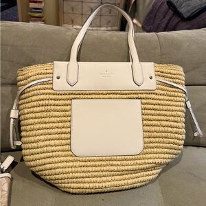 Kate Spade Straw Mixed Media Large Woven Tote Bag